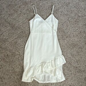 Lulu's Cream Mini Dress with Ruffle Hem